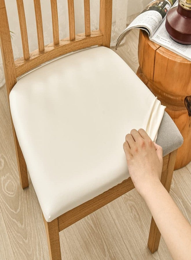 HFCNMY Seat Covers for Dining Chairs, 6 Pack Stretch Waterproof PU Dining Chair Seat Covers Removable Washable Kitchen Chair Seat Covers with Elastic Bands (Beige) - Image 3